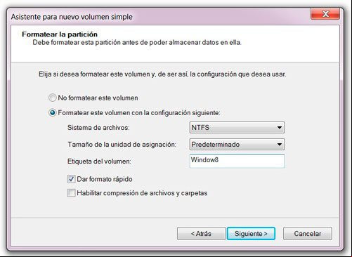 Formatear el nuevo volumen creado