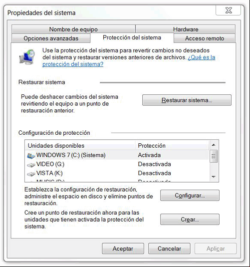 Herramienta de Restaurar sistema