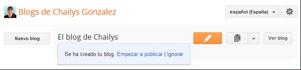 Confirmación de que el nuevo blog en Blogger ha sido creado