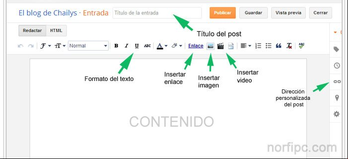 Editor WYSIWYG online del servicio de Blogger