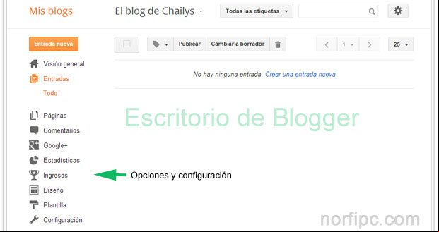 Dashboard o Escritorio de Blogger