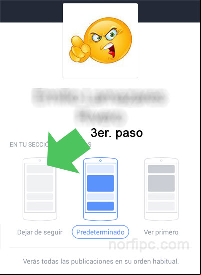 Marcar la opción "Dejar de seguir", para no recibir sus publicaciones No recibir publicaciones en Facebook