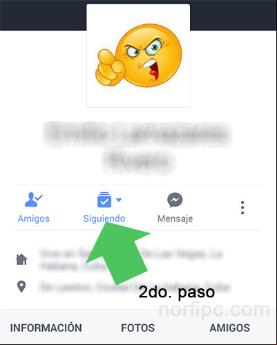 Entrar a la página de perfil del amigo que compartió la publicación molesta Entrar a la página de perfil del amigo
