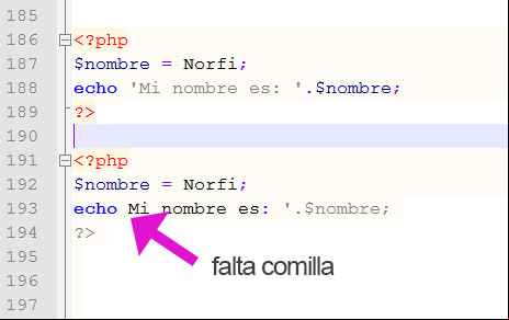 Errores en el código PHP que muestra el editor Notepad++